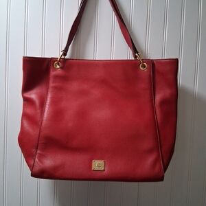 Elegant Red Leather Tote Bag Lauren Ralph Lauren